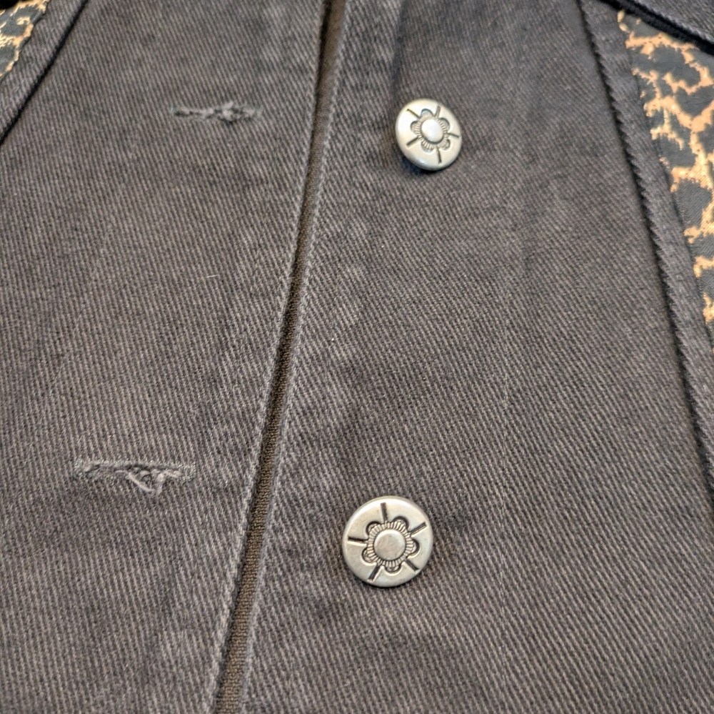 Vintage Peaces USA Leopard Print Denim Vest 90s Western Crochet Y2K Sz M - Picture 7 of 14